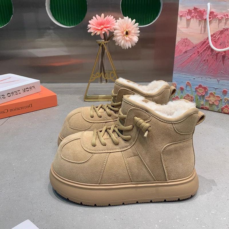 Frosted outdoor cold-resistant velvet thickened large cotton shoes 2025 winter new big head ugly thick-soled snow boots women's