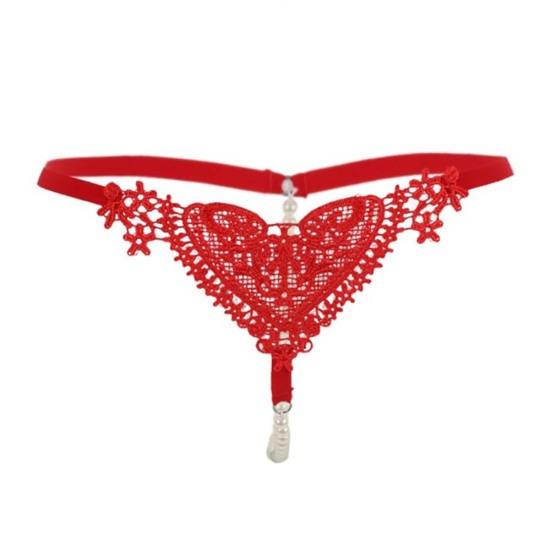 Sexy Hollow Heart Embroidery Faux Pearl G-String Thongs Women Elastic Underwear