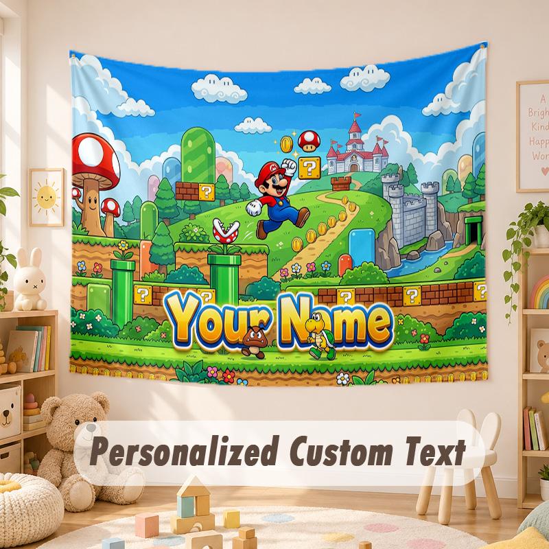 Custom Name Text Tapestry,Super Mario Boho Wall Hanging, Decorative Backdrop Tapestry For Room