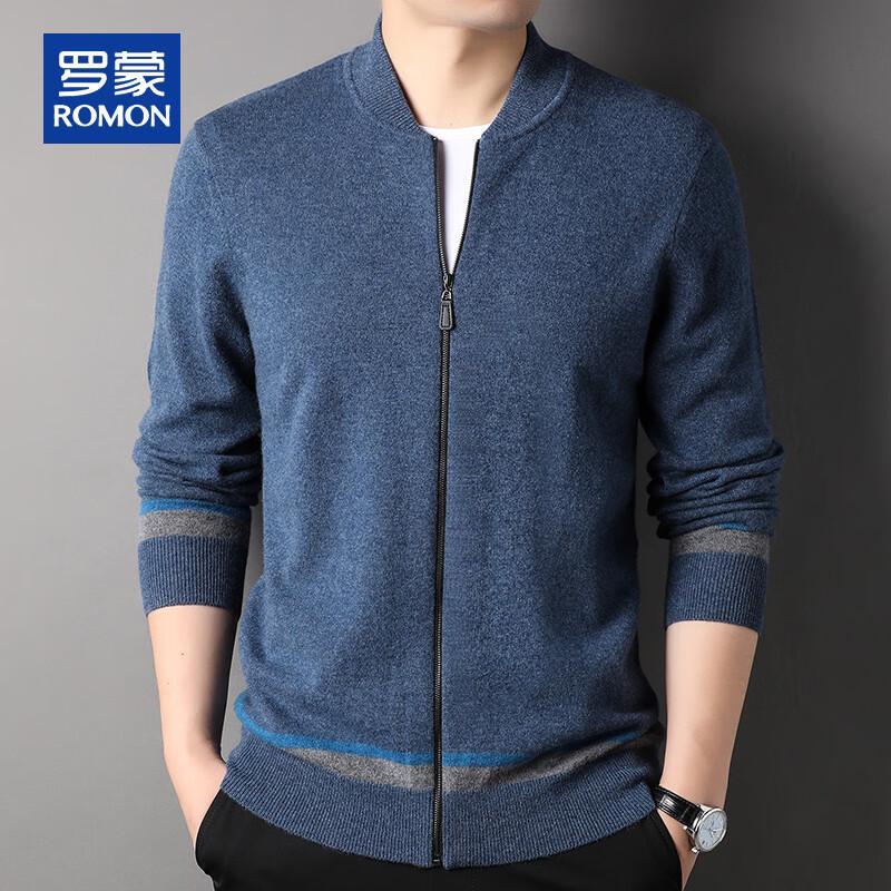 ROMON Men's 100% Cashmere Baseball Collar Zipper Cardigan