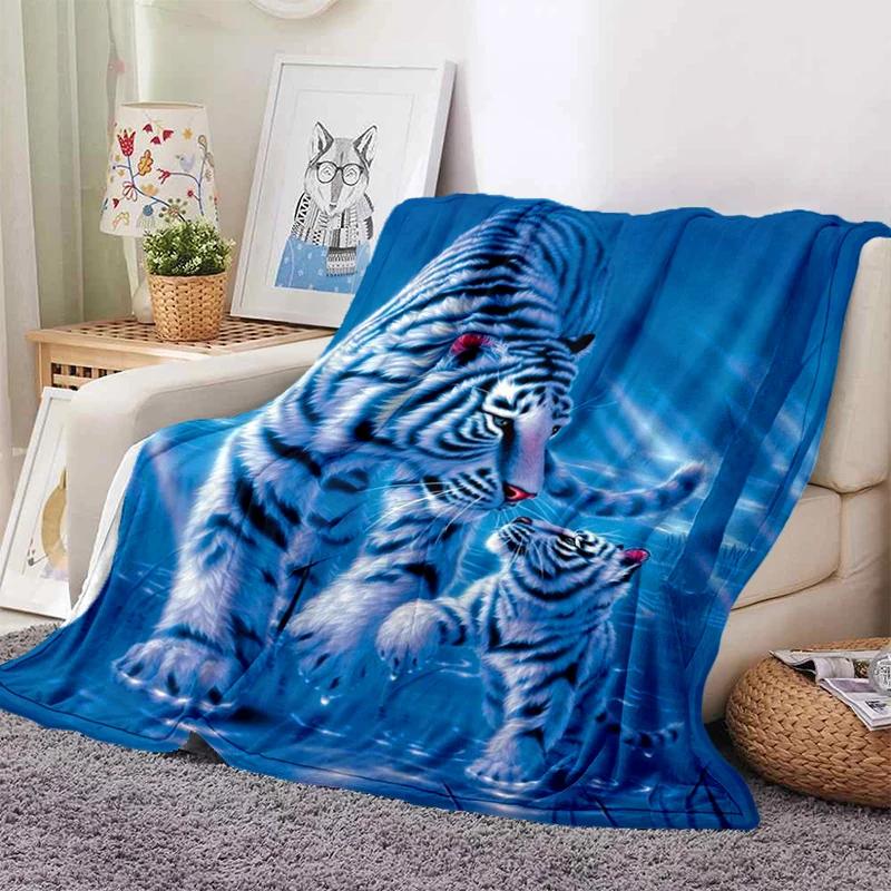 3D Tiger Throw Blanket Super Soft for Spring Line Art Flannel Blanket for Bed Sofa Couch Blanket King Full Size Autumn Modern