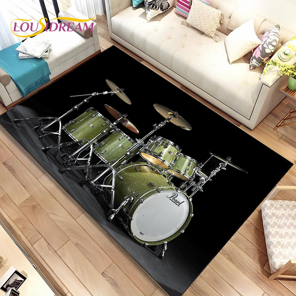 Hudební bicí sada, Koberec s motivem bicích, Koberec do obývacího pokoje, ložnice, k pohovce, Rohožka, Dekorace, Dětská protiskluzová podložka