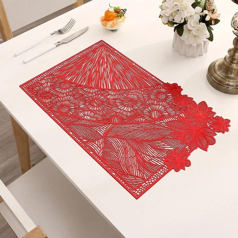 Rechteckige Blattform Tischsets PVC-Matte Hohlgeschnittene Blume Tischsets Vinyl-Platzsets für Esszimmer Küche Restaurant Tischdekoration