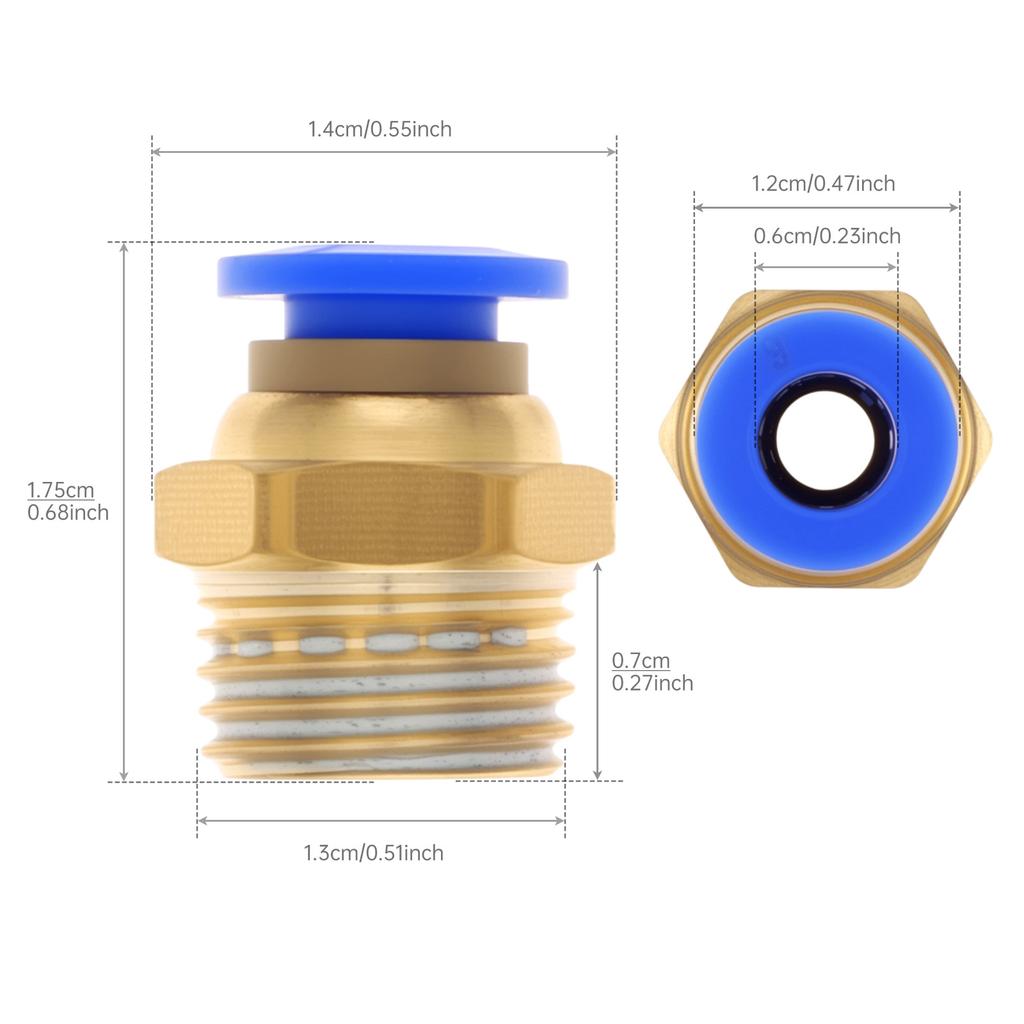PC6-02 Brass Pneumatic Push To Quick Connect Fitting For 6 Mm OD PE / PA / PU Tube with BSPT 1/4 Inch Male Thread, Straight Push In Connect Fitting