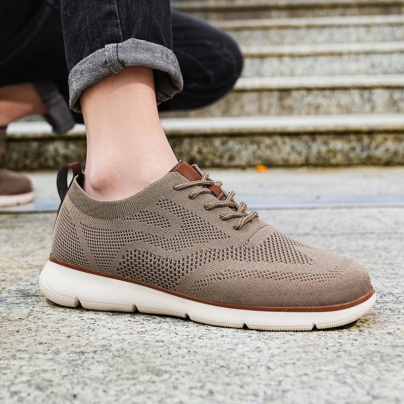 Fashion Retro Style Men's Casual Shoes Lightweight Knitted Walking Shoes Breathable Mesh Outdoor Traveling Flat Shoes