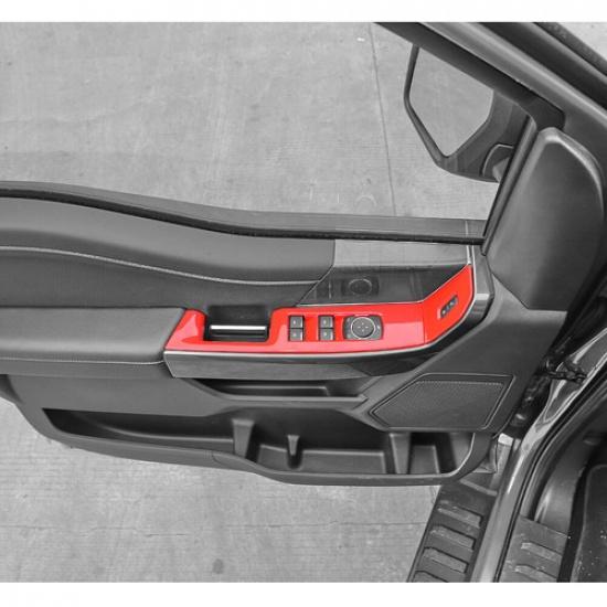 6PCS Inner Window Lift Panel Switch Button Cover Trim  For Ford F150 + Red