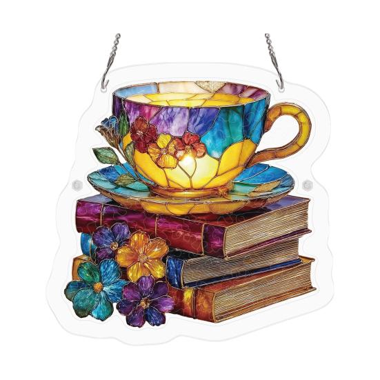 Bookish Acrylic Puzzle Suncatcher, Stained Glass Style Window Hanging Ornament, Hummingbird Floral Book DIY Sun Catcher Kit for Home Decor,