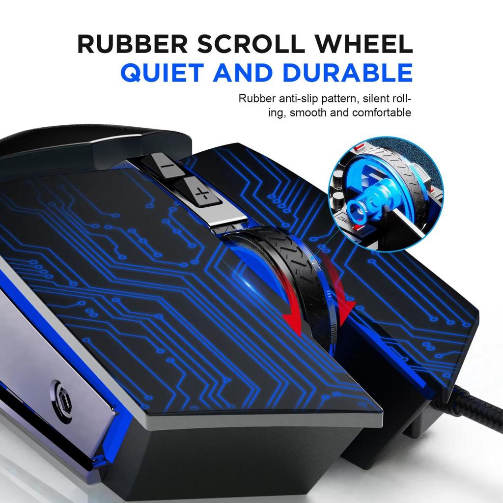 Inphic W2 Gaming Mouse Silent Click USB Optical Wired Mouse 4800DPI Ergonomic Mice 6 Programmable Buttons RGB Breathing LED PC