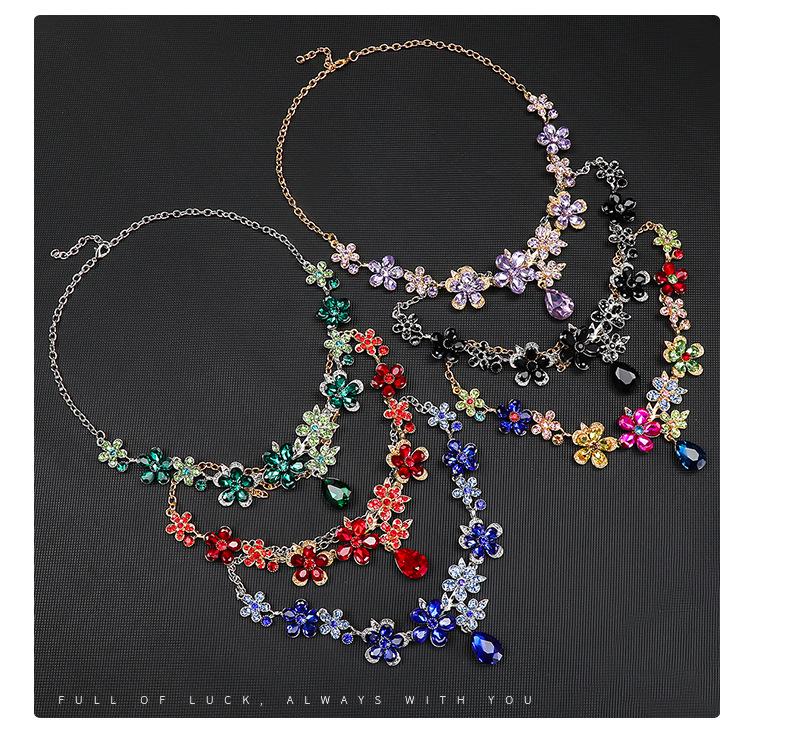 European & American Bridal Retro Crystal Floral Necklace & Earring Set