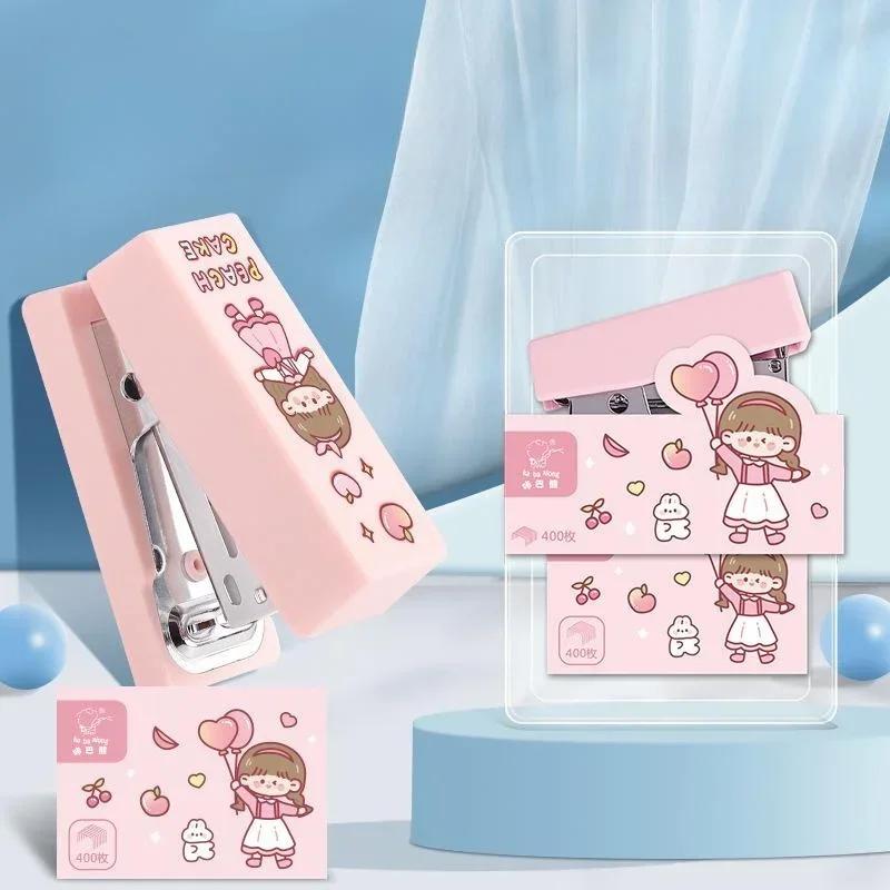 Cute Mini Stapler Metal Set with 400pcs Plastic Staples Book Binding Tools School Office Supplies Gadgets Desk Accessories