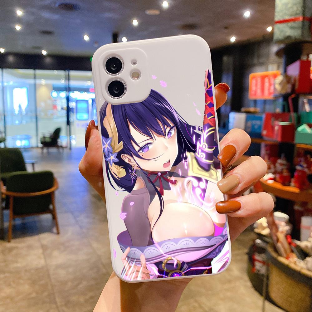 Genshin Impact Sexy Girl Luxusní Čtvercové Tekuté Silikonové Pouzdro na Telefon Pro iPhone 14 11 12 13 Pro Max Mini X XS XR 7 8 Plus SE2 Kryt
