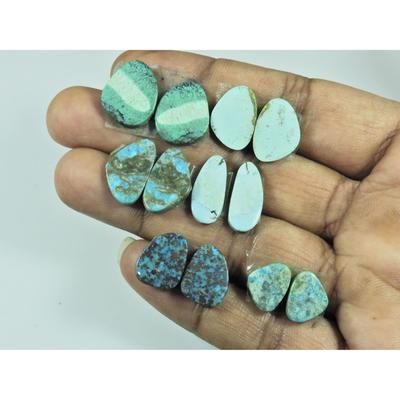 Natural Tibetan Turquoise Matched Pair Fancy Cabochon Gemstone 06 Pair Lot C-3604