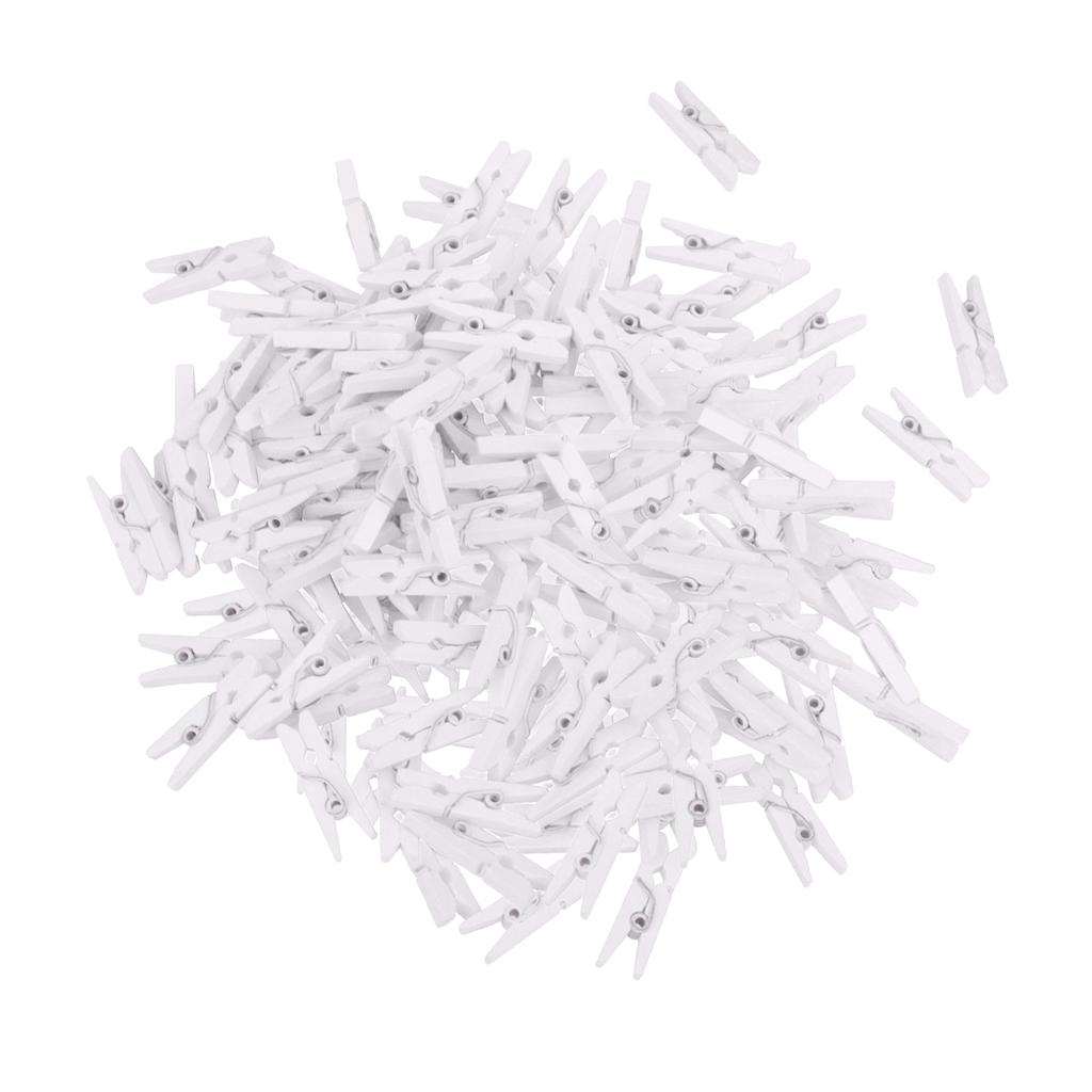 100 Pieces 25mm Plain White Mini Wooden Clips Clothespins Photo Paper Craft for Wedding