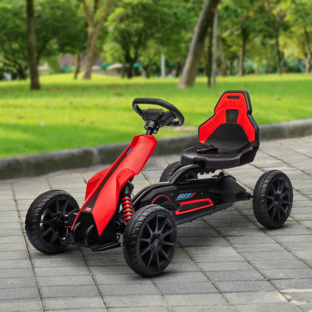 Kids Pedal Go Kart, with Adjustable Seat, EVA Wheels, Seat, Handbrake - Red