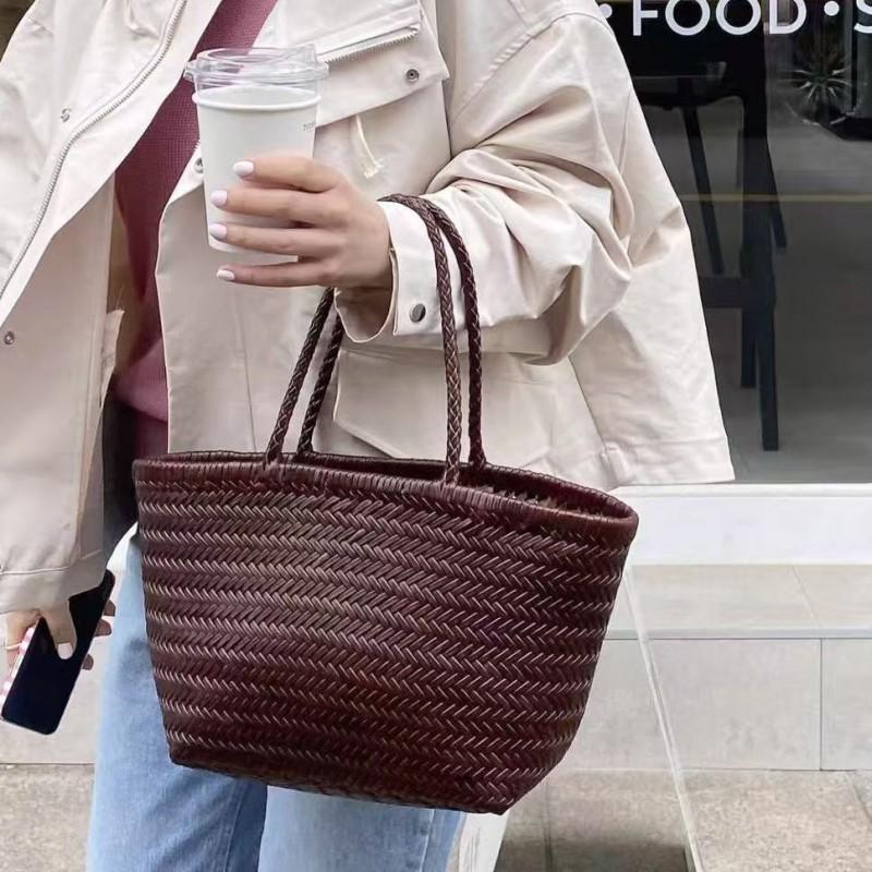 French Chic Leather Tote Bag With Woven Rattan Detail Large Capacity Everyday Handbag Women
