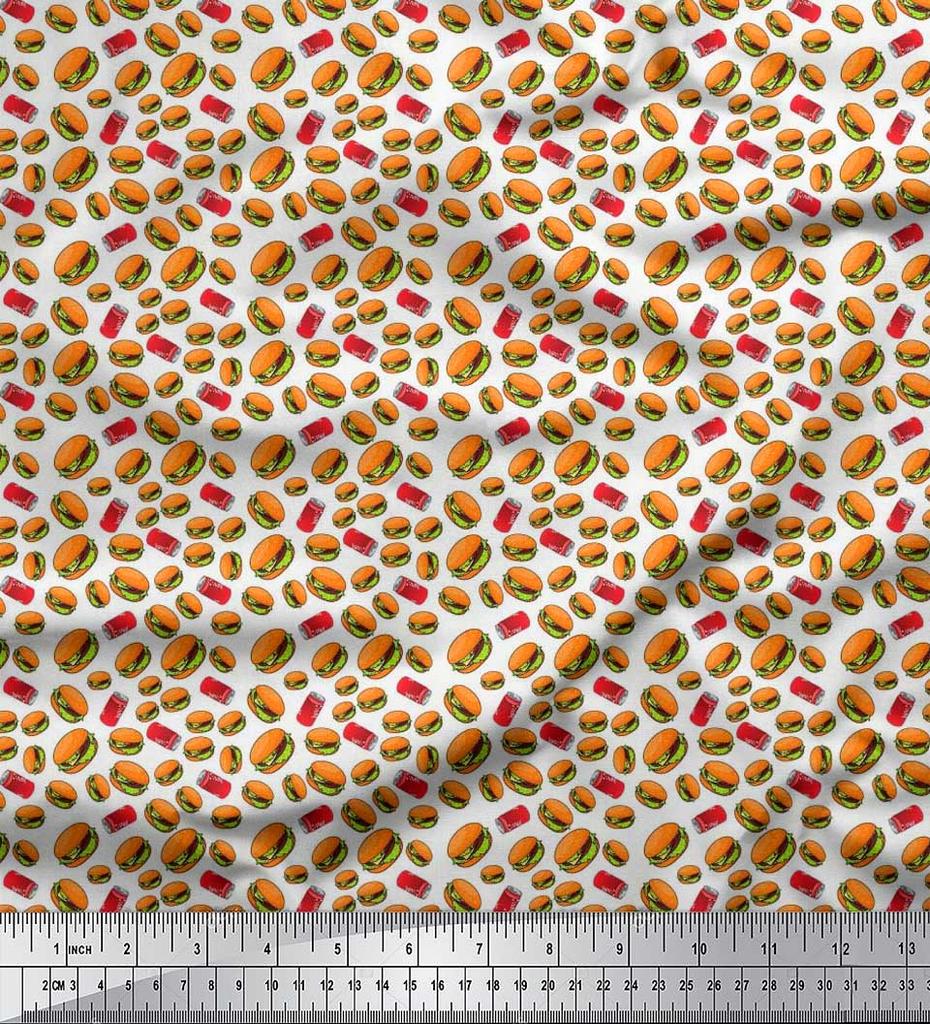 Soimoi Japan Crepe Satin Fabric Coke & Burger Food Printed Craft Fabric by the Metre 42 Inch