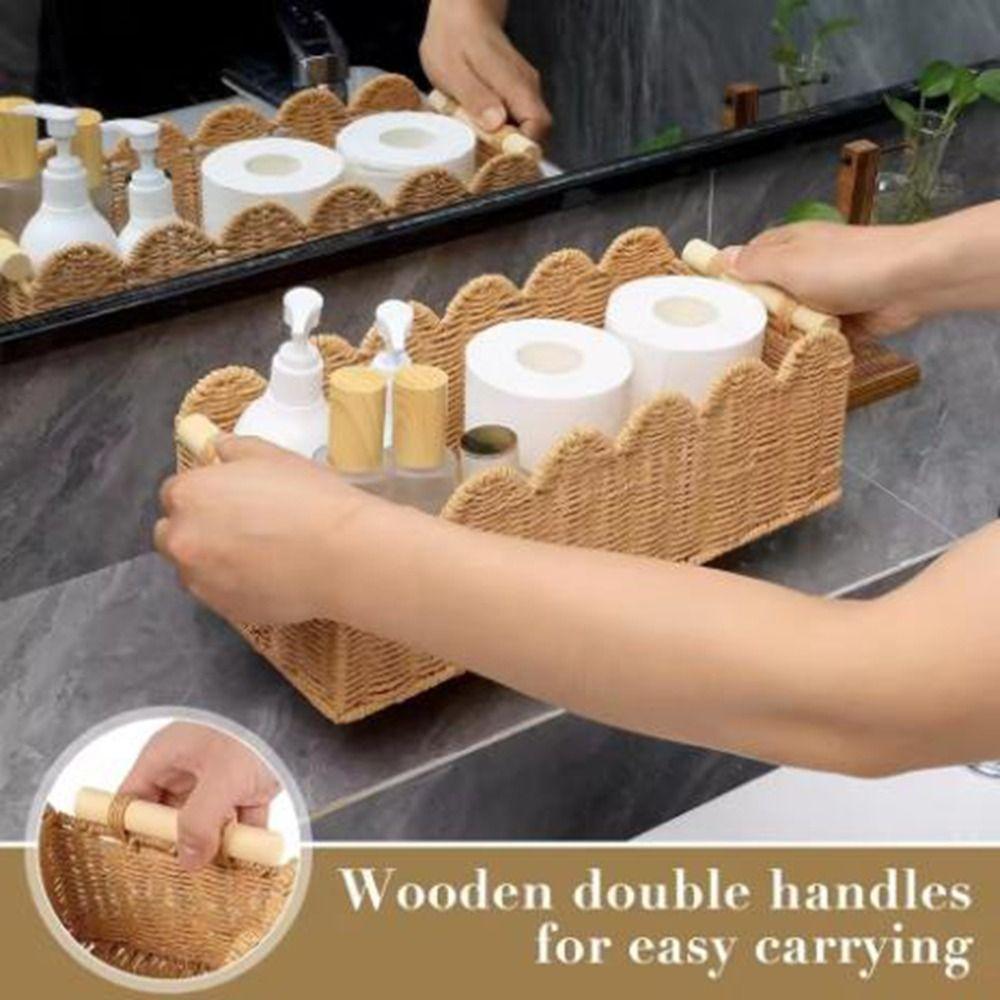 Rectangular Imitation Rattan Storage Basket Handwoven Toilet Paper Storage Basket  Pantry
