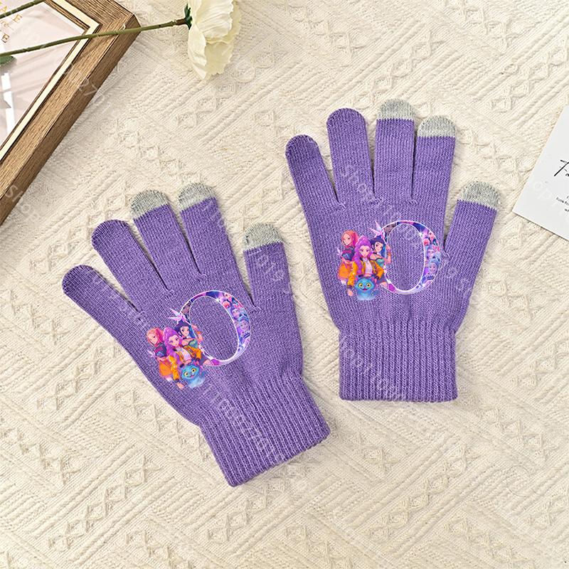 K-Pop Demon Hunters Girls Boys Gloves Cartoon Letter Adult Screen Gloved Winter Warm Anime Accessories Kids Birthday Cute Gifts