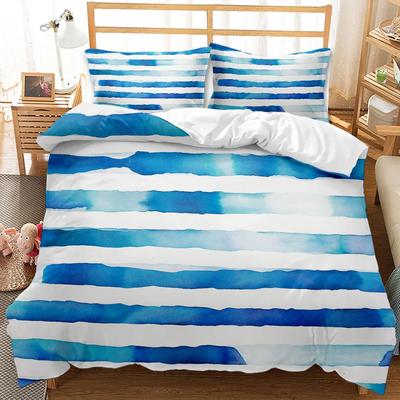 Geometrisches Muster Bettbezug Modern Kreisförmig Wellenartig Blau Weiß Streifen Bettwäscheset Doppel Queen King Polyester Steppdeckenbezug