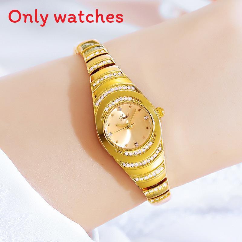 

Womens Quartz Watch With Metallic Strap And Rhinestone Decor For Casual Wear Gold