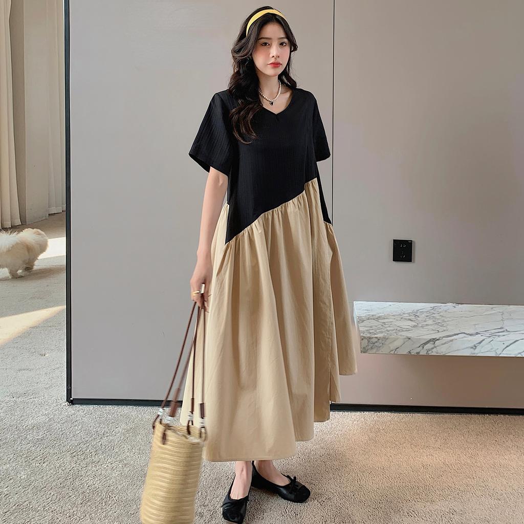 DIMANAF 2023 Plus Size T-Shirt Dress Summer Women Cotton Design Dress Loose Beach Casual Female Mesh Two-Piece Dress O-Neck Pure Color A-Line Dress