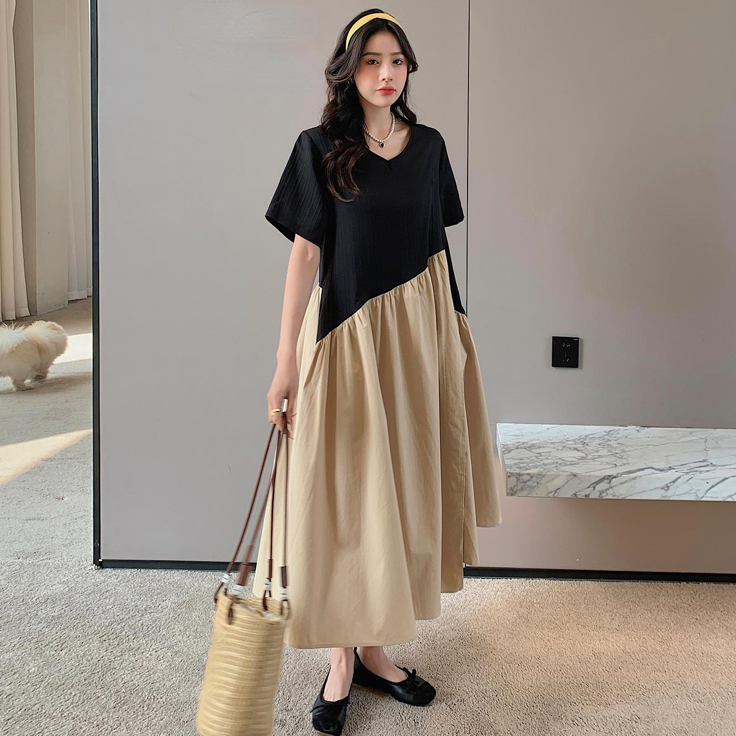 

DIMANAF 2023 Платье-футболка больших размеров Летнее женское хлопковое дизайнерское платье Свободное пляжное повседневное женское сетчатое платье из двух частей с круглым вырезом Однотонное платье трапециевидной формы 4XL чёрный