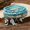 Türkis Schmuck, Damen Armbänder, Böhmische Türkis Retro Perlenarmbänder, Gestapeltes Set Armbänder.