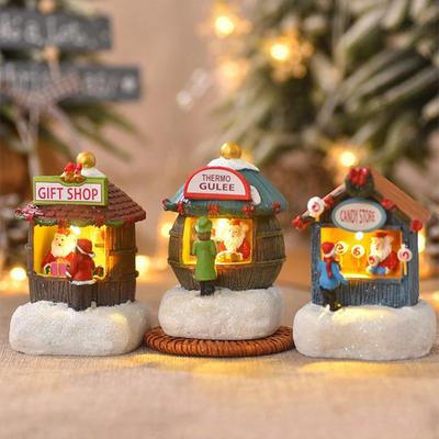 LED Night Light Christmas Scene Village House Building Desktop Ornaments For Holiday Christmas Party Decorations Popcorn House