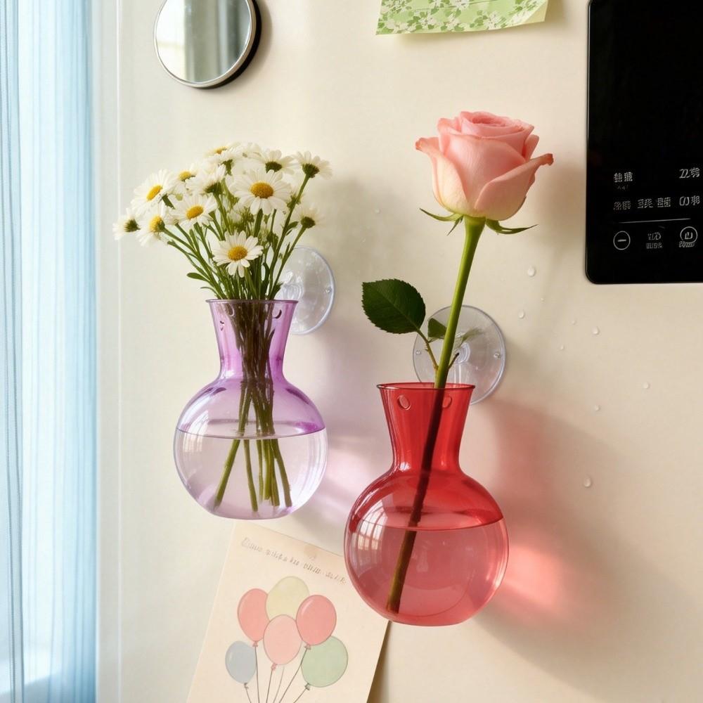 3PCS Plastic Wall Mounted Flower Pot Semi Circular Simple Hydroponic Plant Holder Hanging with Self Adhesive Hook Bulb Vase