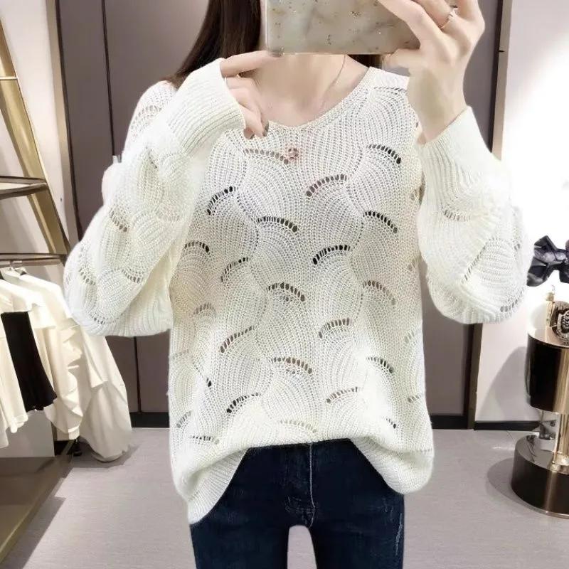 V-nyakú Horgolt Üreges Kötött Háromnegyedes Ujjú Blúz Női Vékony Tavaszi Laza Denevér Póló Rövid Felső