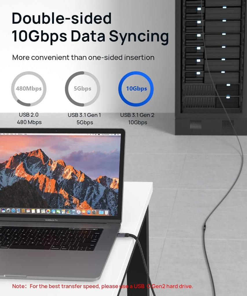 JSAUX USB C Extension Cable 2M USBC Extension Cord Male to Female PD Compatible High Speed 10Gbps Synchronous Transfer Compatible with iPhone Type C