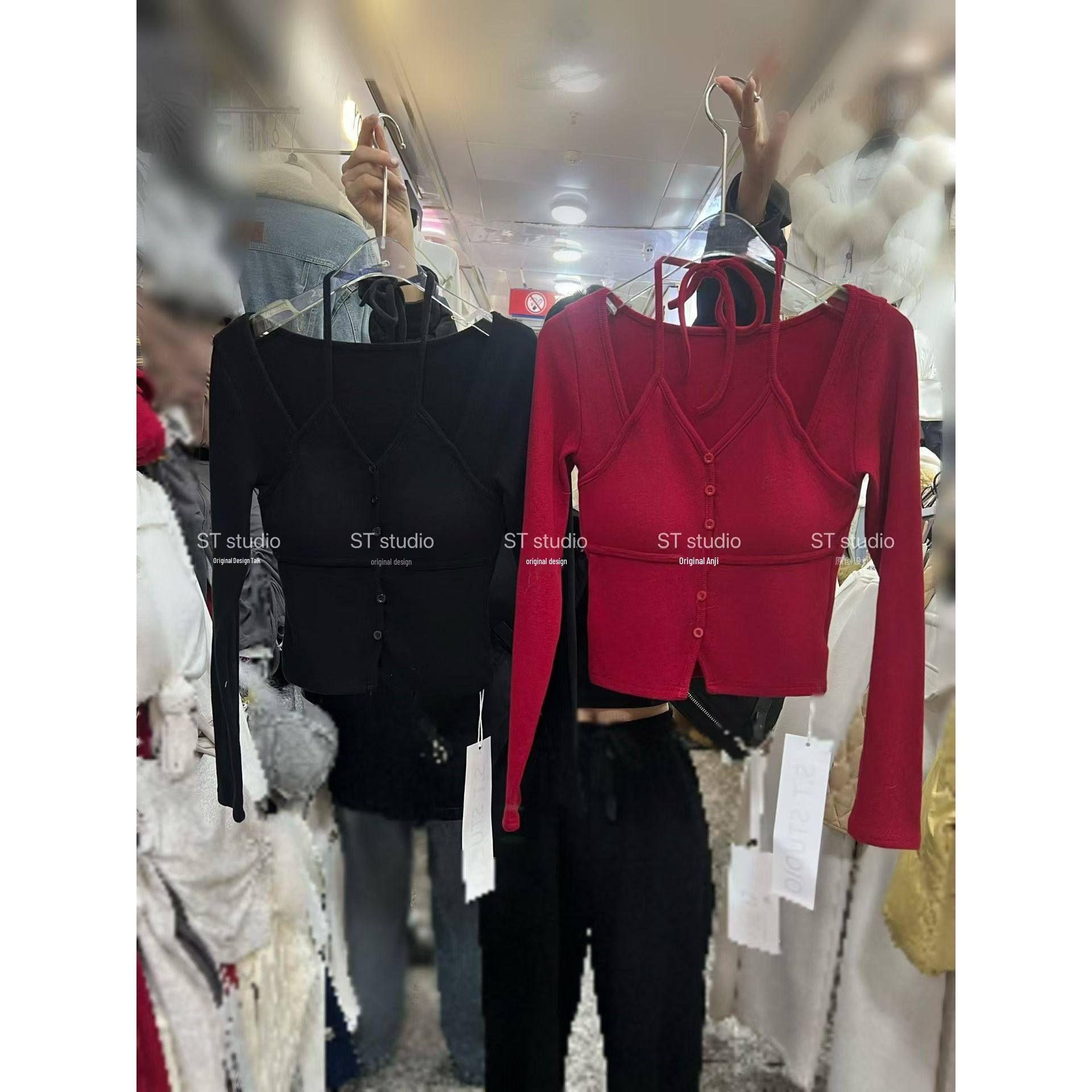 

2025 Autumn/Winter Women s Trendy Two-in-One Long Sleeve Base Shirt Medium чорний