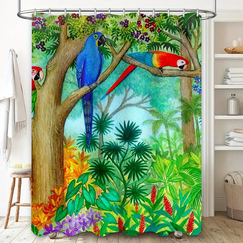 Vibrant Rainforest Shower Curtain with Parrots Home Decor Bathroom Accessories TaurusDuan