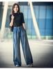 Women's High-Waisted Wide-Leg Jeans: Floor-Length, Heavy-Duty Wash, Contrasting Colors, Straight Leg, Leg-Elongating, Loose Fit, Style 3025