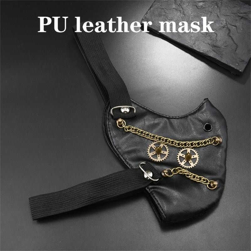 Rivet Chain Embellished PU Leather Face Mask Punk Gothic Cosplay Props For Theater Parties Halloween Costume Event