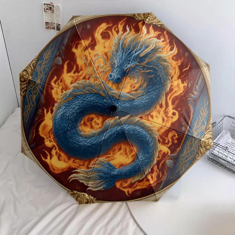 Dragon Pattern, Automatic Folding Umbrella, Portable and Foldable Design, 8 Ribs, a Christmas or Birthday Gift.