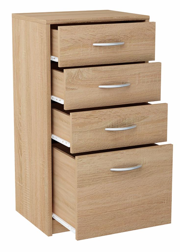 Comodino 45Cm 4S Quercia Sonoma 4 Cassetti Scaffale