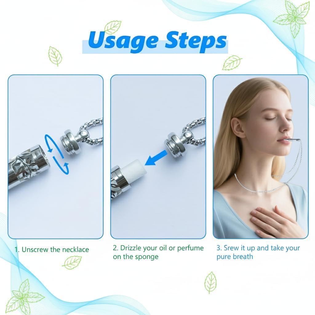 Colier pentru Renunțarea la Fumat cu Capsule de Menta Reîncărcabile Colier de Respirație pentru Alinarea Nervozității și Renunțarea la Fumat,Dispozitiv Natural Pure Breeze pentru Ajutor la Renunțarea la Fumat