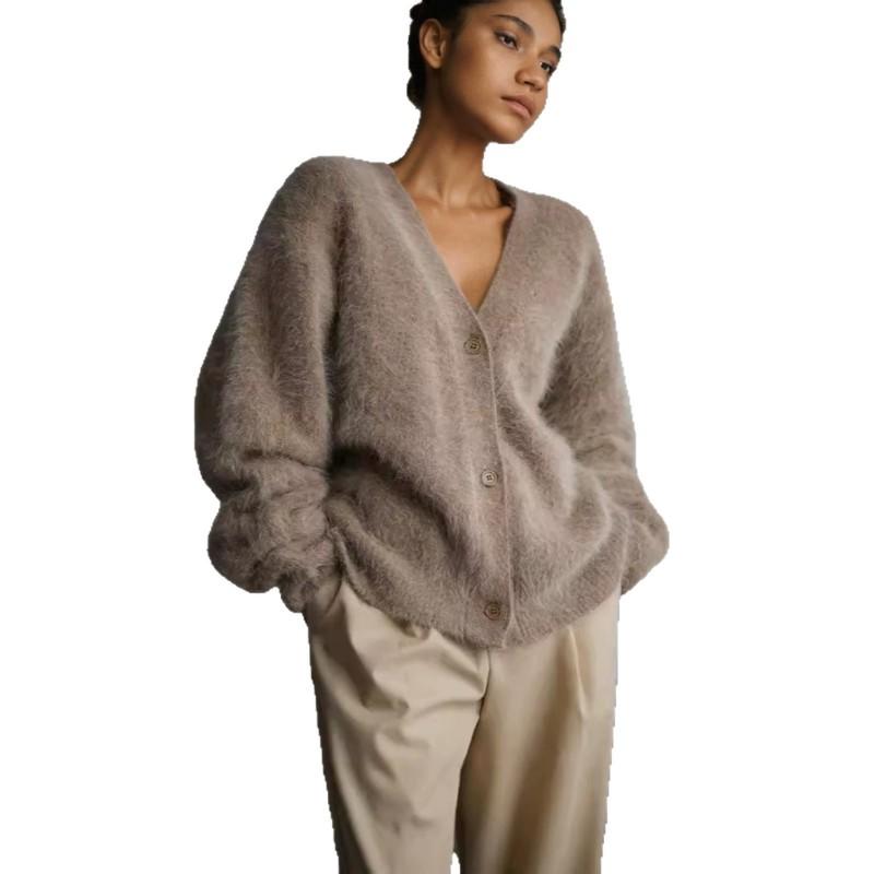 Womens Oversized Knit Cardigan Sweater V-Neck Long Sleeve Soft Warm Fall Winter Loose Fit Casual Outerwear