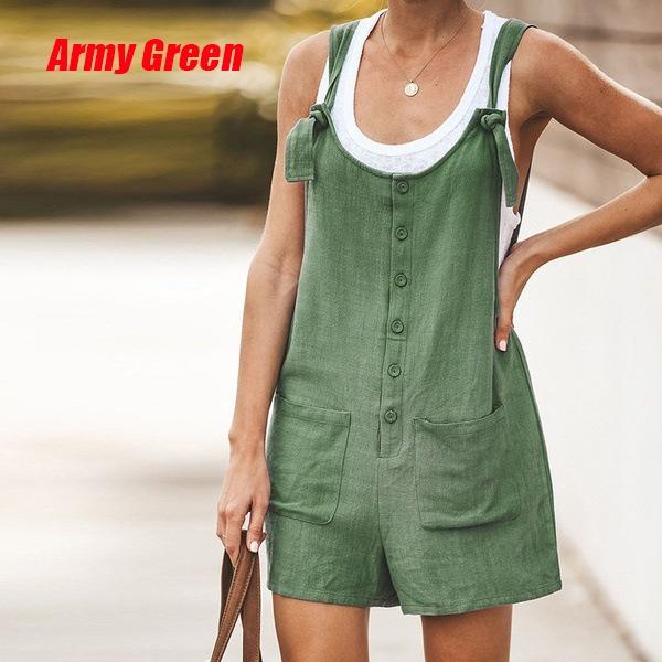 Casual Summer Solid Loose Strap Jumpsuit for Women Femme Jumpsuit Shorts