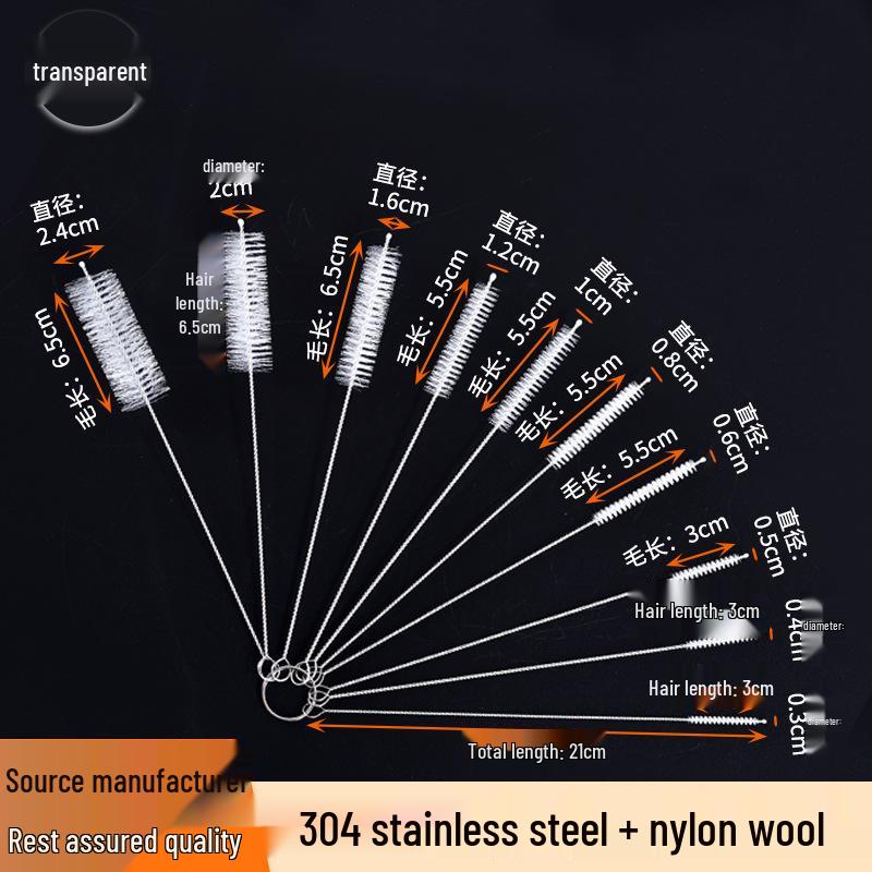 10-Piece Test Tube Brush Set - 304 Stainless Steel Nylon
