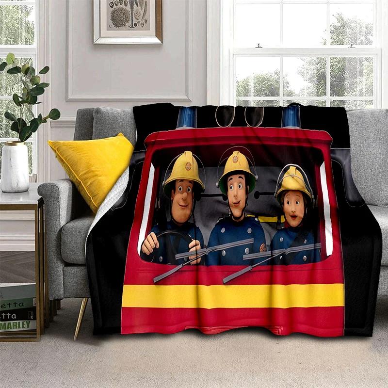 Couverture Cartoon Enfant 3D Sam le Pompier Classique, Couverture Douce pour la Maison Chambre Lit Canapé Voyage Pique-nique Couverture Cadeau pour Enfants