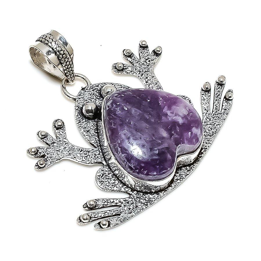 Lepidolite Gemstone 925 Solid Sterling Silver Jewelry Pendant 1.81" SU-10333
