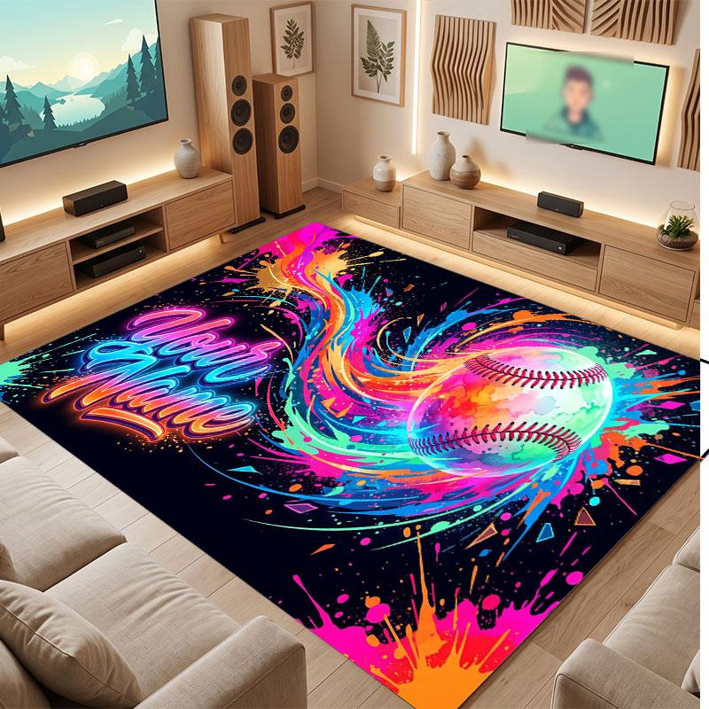 Decorative Artwork Theme Crystal Velvet Floor Rug Personalized Custom Name Text Warm Carpet Home Decoration
