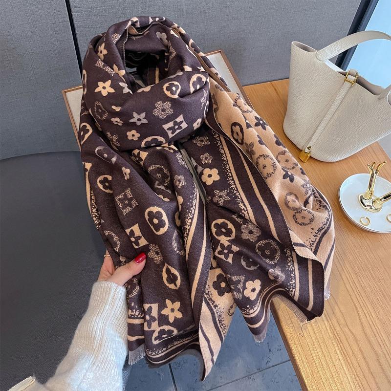 Women's Autumn High-end Warm Scarf Imitation Cashmere Scarf Medium and Long Outer Shawl Single-sided Printed Scarf