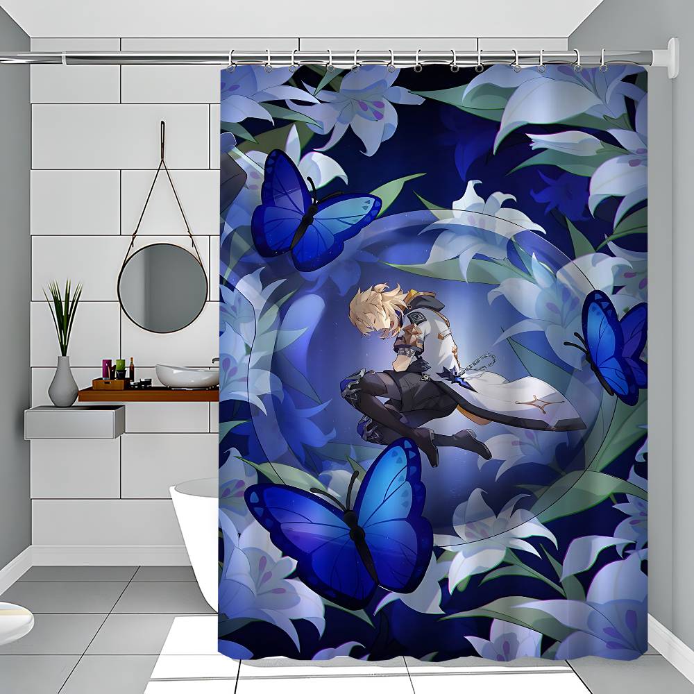 Genshin Albedo Shower Curtain With Waterproof And Mold Resistant Shower Curtain Polyester Durable Bathroom Screen With Hook