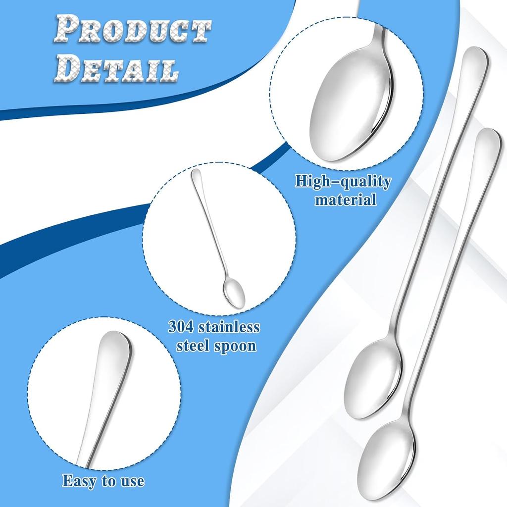 2 PCS Long Teaspoons for Stirring Ice Tea Spoons Stainless Steel Ice Cream Spoons Drink Mixing Spoon Long Silver Coffee Cocktail Mixing Spoon for
