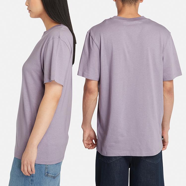 Timberland Logo Print Casual Breathable Short Sleeve T-Shirt Unisex Tops Gray Purple A42W5-EG7
