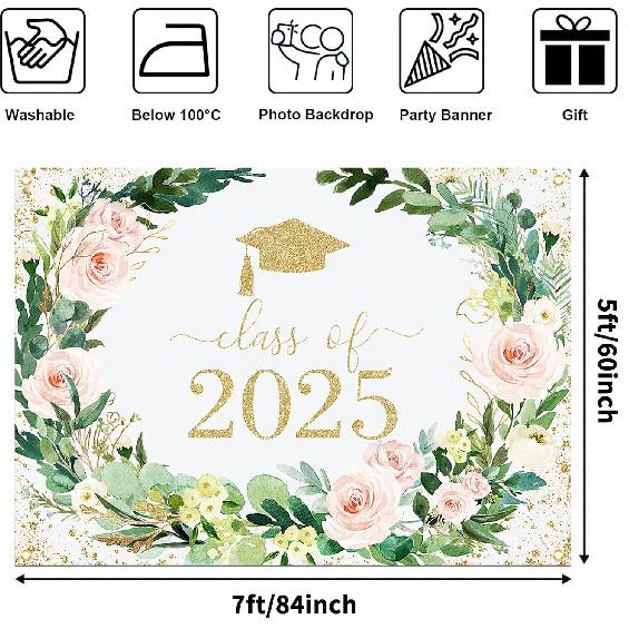 Avezano Floral Graduation Backdrop Flower Garland Graduation Party Decorations 2025 Congrats Grad Class of 2025 Photoshoot Background Prom Party