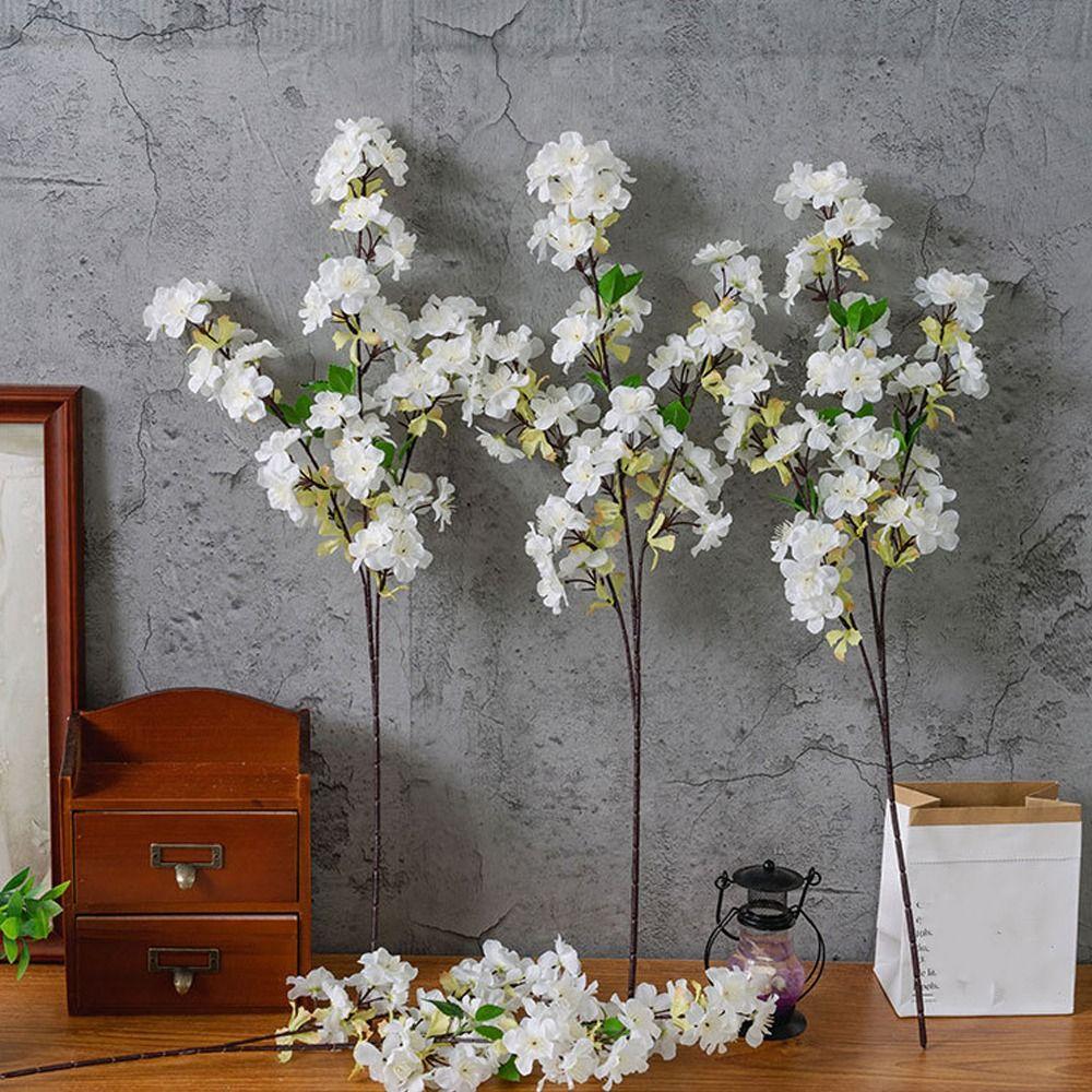 Plastic Artificial Peach Blossom Branch Real Touch Fake Flower Silk Cherry Blossom  Wedding Decor